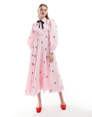 Розовое платье миди с вышитым бантом Sister Jane Sister jane