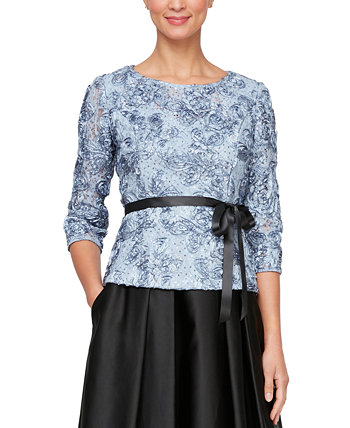 Женская блузка с поясом и розочкой с рукавом 3/4 Alex Evenings