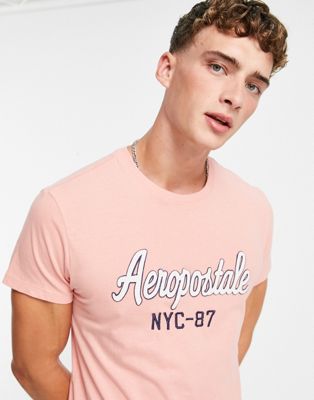 Розовая футболка с логотипом Aeropostale спереди AEROPOSTALE