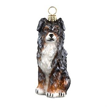 Joy To The World Blue Merle Australian Shepherd Dog Polish Blown Glass Christmas Ornament Joy to the World Collectibles