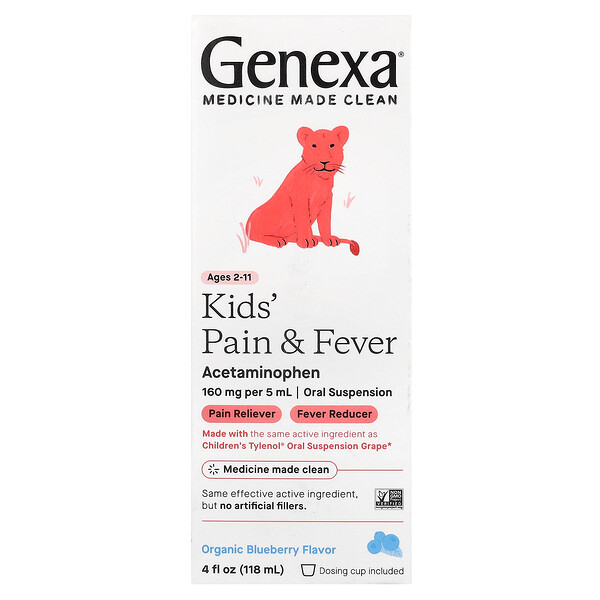 Kids' Pain & Fever, для детей 2–11 лет, органическая черника, 4 жидких унции (118 мл) Genexa