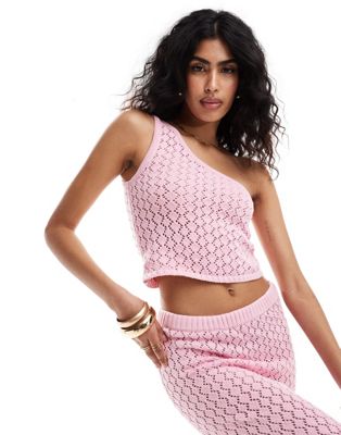 The Frolic kristen one shoulder knit beach crop top in pastel pink - part of a set The Frolic