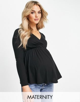 Черная футболка с длинными рукавами и пуговицами с баской New Look Maternity New Look Maternity