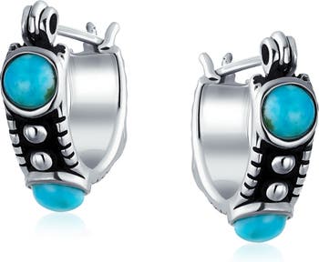 Маленькие серьги-кольца из стерлингового серебра с голубыми бирюзовыми бусинами Bling Jewelry