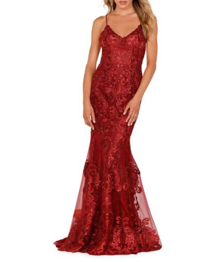 Кружевное платье-русалка для выпускного вечера с пайетками Terani Couture