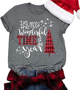 Merry Christmas Shirts for Women Buffalo Plaid Christmas Tree T Shirts Casual Short Sleeve Graphic Tee Top TAOHONG