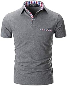 Polo Shirts for Men Short Sleeve Casual Fit Plaid Collar T-Shirts STTLZMC