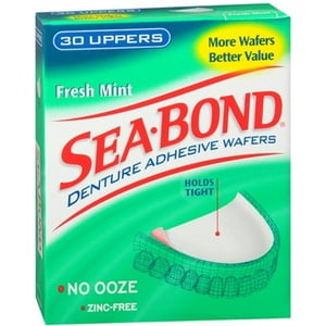 SEA-BOND Denture Adhesive Wafers Uppers Fresh Mint 30 Each (Pack of 2) Sea-Bond