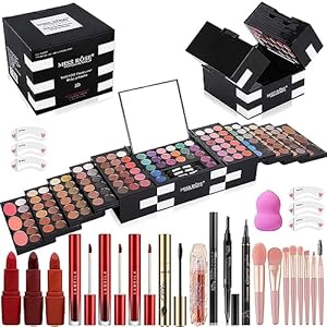 MISS ROSE M 148 Colors Makeup Pallet,Professional Makeup Kit for Women Full Kit,All in One Makeup Sets for Women&Beginner,include Eyeshadow,Lipstick,Eyeliner,Concealer,makeup brush(045 Set-Black) Miss Rose