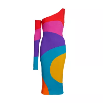 Платье миди на одно плечо с цветными блоками BruceGlen