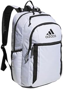 adidas Unisex Excel Backpack Durable Large Athletic Student Laptop Book Bag for Boys/Girls, Twill White/Black, One Size Adidas