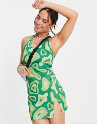 Зеленое платье мини с вырезом халтер и абстрактным рисунком Another Reason Another Reason