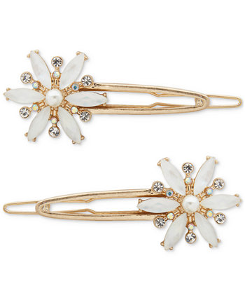 2-Pc. Gold-Tone Mixed Stone Flower Hair Barrette Set Lonna & lilly