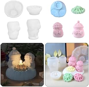 Cestony 4Pcs Snowman Roasting a Bonfire Shaped Candle Silicone Molds for Making Candle Resin Pillar Aromatherapy Candles Wax Soap Flower Specimen Clay Craft Cestony