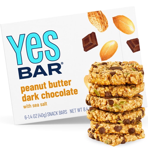 Батончик YES Веганский безглютеновый батончик с низким содержанием сахара из натуральных продуктов с арахисовым маслом и темным шоколадом — 8,4 унции каждый / упаковка из 6 шт. The YES Bar