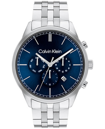 Мужские многофункциональные серебряные часы-браслет из нержавеющей стали 44 мм Calvin Klein