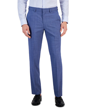 Мужские шерстяные костюмные брюки Modern-Fit Stretch Mid Blue с узором «гусиные лапки» HUGO BOSS