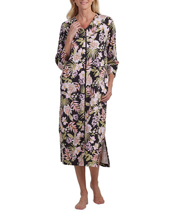 Women's Long-Sleeve Zip-Front Floral Robe Miss Elaine
