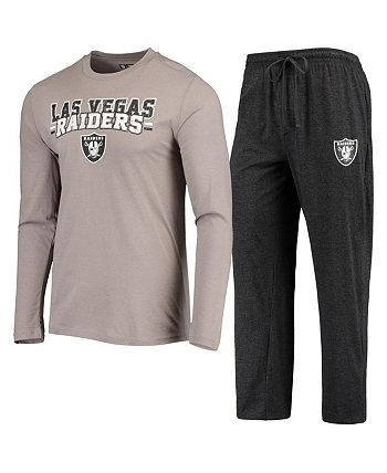 Мужская черная и серебристая футболка с длинным рукавом и брюки Las Vegas Raiders Meter для сна Concepts Sport