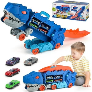 Toddler Truck Toys for 3 4 5 6 Years Old Boys, Toys Cars Track Set Dinosaur Transporter Truck with 10 Die-Cast Car Toys, Transforms into Dino, Toddler Car Toys Set for Kids Boys Girls ANTIC DUCK