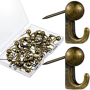 30 Pieces Metal Push Pin Hangers Pin Wall Hooks Picture Hanging Pin Picture Nails Frame Oil Painting Hooks on Wooden or Fabric Wall for Home or Office (Black) Jetec