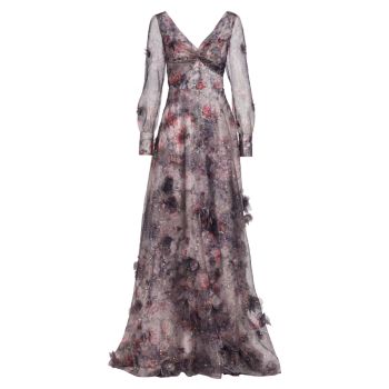 Тюлевое платье с цветочным принтом Marchesa Notte