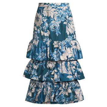 Floral-Print Cotton Tiered Skirt Hope for Flowers