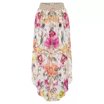 Асимметричные шелковые брюки с цветочным принтом Camilla