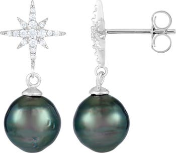 Серьги-подвески Starburst из стерлингового серебра 8-9 мм с таитянским жемчугом Splendid Pearls