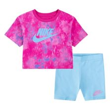 Комплект из футболки Nike Boxy с рисунком и байкерских шорт для девочек-подростков Nike