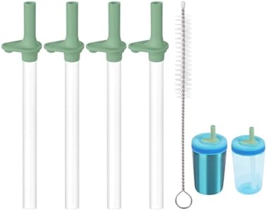 4pcs Replacement Straws with Bite Valve for Zak Designs Kelso 15 oz, with 1 Cleaning Brush Reusable Kids Cup Replacement Straws Accessory for Zak, BPA-Free (Blue) Lasuroa