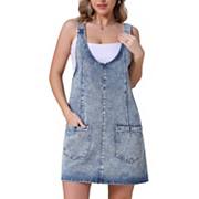 Women's Denim Overalls Roller Romper Loose Casual Sleeveless Pinafore Mini Dresses Inspire Chic