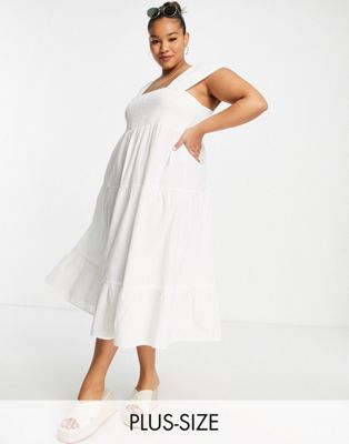 Белое платье миди со сборками Vero Moda Curve VERO MODA CURVE