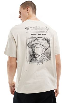 Бежевая футболка свободного кроя с принтом Bershka Van Gogh Bershka