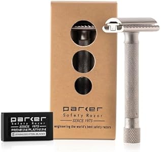 The Parker Variant Adjustable Double Edge Safety Razor, Customize your Shave with a Turn of the Dial from Mild to Aggressive - 5 Blades Included (GRAPHITE GRAY) Parker Safety Razor