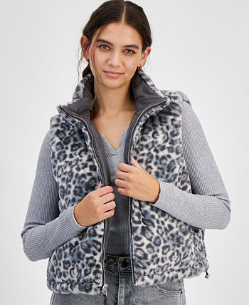 Juniors' Reversible Faux-Fur Zip-Front Vest Planet Heart