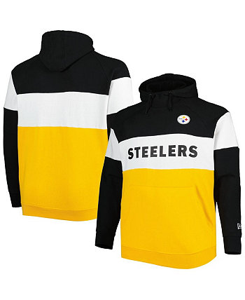 Мужской флисовый пуловер с капюшоном и регланами золотого и черного цвета Pittsburgh Steelers Big and Tall Current с цветными блоками New Era