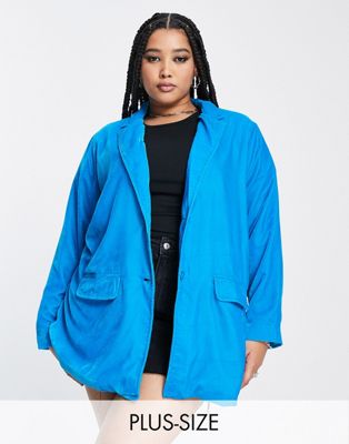 Native Youth Plus oversized relaxed blazer in pop blue velvet - part of a set Native Youth Plus