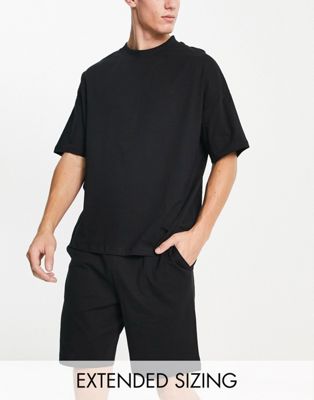 Пижамный комплект ASOS DESIGN, состоящий из футболки оверсайз и шорт из трикотажа черного цвета ASOS DESIGN