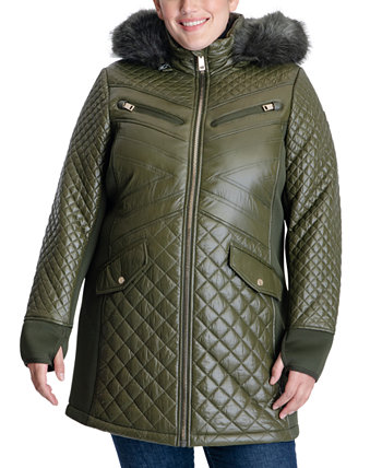 Пальто большого размера с капюшоном и отделкой из искусственного меха Michael Kors