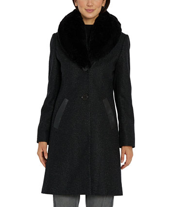 Женское однобортное пальто с воротником из искусственного меха Via Spiga