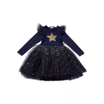 Маленькая девочка и усилитель; Платье-пачка с длинными рукавами и оборками и звездами для девочек Petite Hailey
