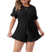 Plus Size Rompers For Women 2023 Summer Short Sleeve Cute Ruffle Front Tie Beach Short Jumpsuits Agnes Orinda