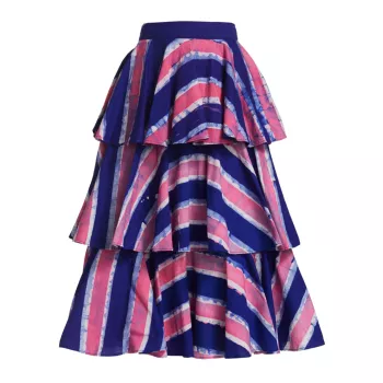 Полосатая многоуровневая юбка-миди с оборками STUDIO