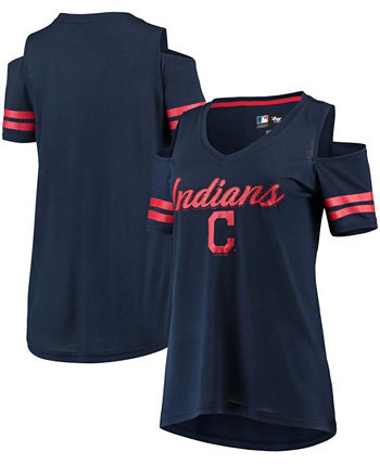 Женская темно-синяя футболка с открытыми плечами Cleveland Indians Extra Inning с открытыми плечами G-III