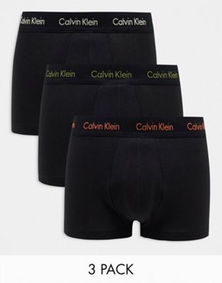 Calvin Klein 3-pack low rise trunks with contrast logo waistband in black Calvin Klein