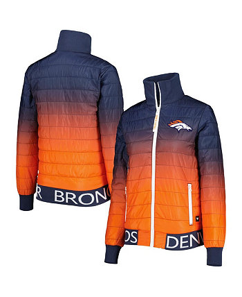 Женская темно-синяя пуховая куртка Denver Broncos с цветными блоками и молнией во всю длину The Wild Collective