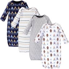 Хлопковые платья с длинными рукавами для маленьких мальчиков Luvable Friends, 4 упаковки, синий медвежонок, 0-6 месяцев Luvable Friends