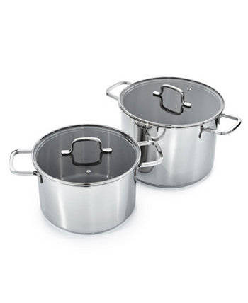 DiNA Helix 4pc Recycled 18/10 Stainless Steel Stockpot Set, Glass Lids BergHOFF