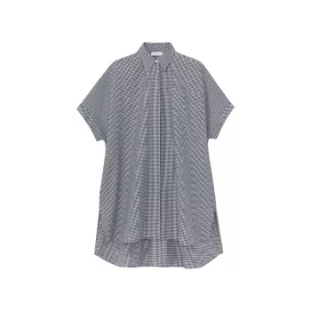 Micro Gingham Cotton Seersucker Short-Sleeve Oversized Shirt Lafayette 148 New York